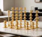 Large Gold Metal Taper Candle Holder Set—Decor For Banquets And Anniversaries