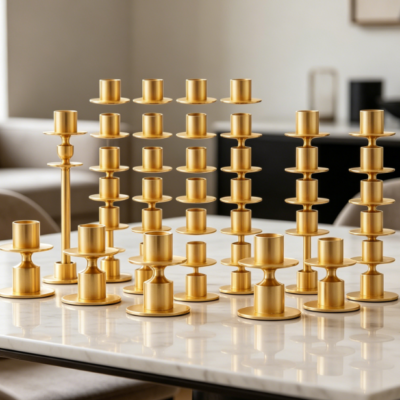Large Gold Metal Taper Candle Holder Set—Decor For Banquets And Anniversaries