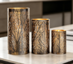 Bronze-Finish Cutout Lantern Candle Holder (Branch Motif)—Warm Indoor/Outdoor Ambiance