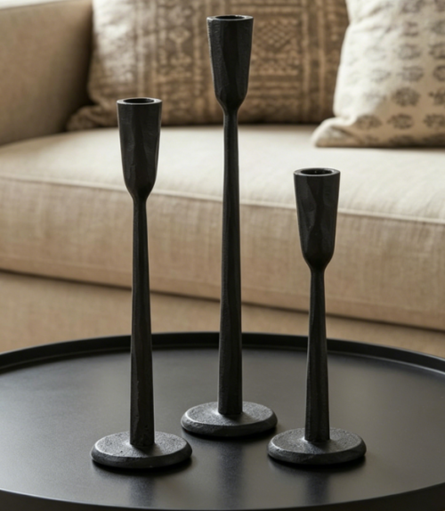 Black Iron Taper Candle Holder 3-Piece Set—Vintage Weddings And Dinner Parties