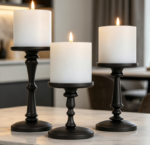Matte Black Pillar Candle Holder Set—Suitable For Tabletops And Fireplaces