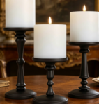 Matte Black Pillar Candle Holder Set—Suitable For Tabletops And Fireplaces