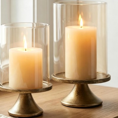 Windproof Iron Candle Holder With Glass Shade—Elegant Accent For Living And Dining Rooms