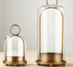 Brass-Tone Metal Candle Holder Set With Glass Shade—Vintage Elegance