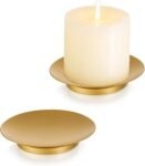 Iron Plate Candle Holder - Gold Candle Holders for Pillar Candles, Set of 2 Small Candle Tray Pillar Candle Holder Plate Metal Candle Stand for Coffee Table Decor, Wedding, Party, Home Decor