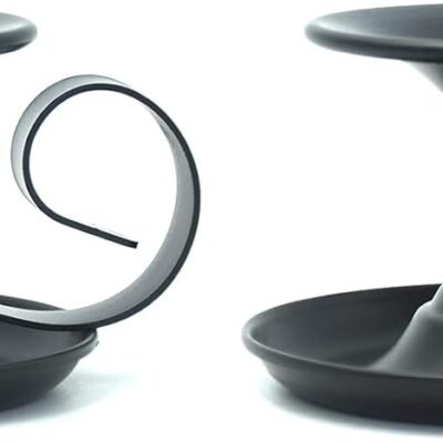 2-Pack Matte Black Short Metal Candle Holder, Modern Iron Taper Candle Stick Holder for Decorative Party, Dining Room, Table Centerpieces, Vintage Iron Base with Handle for Halloween Christmas Decor