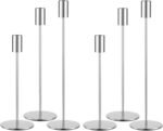 Set of 6 Silver Taper Candle Holders, Metal Silver Candlestick Holders, Tall Candle Holder, Fits 3/4 inch Thick Candle&Led Candles, for Table Centerpiece, Wedding, Dinning, Party Home Decor