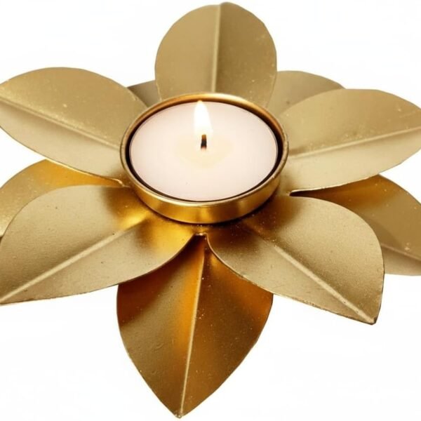 Decorative Metal Flower Tea Light Candle Holder, Gold, 3 Inch, Modern Floral Wall Art Decor