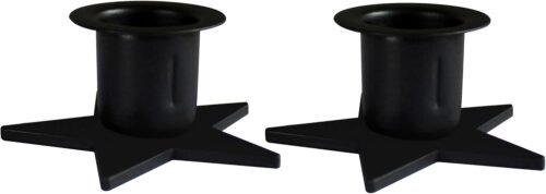 . Primitive Iron Taper Candle Holders Vintage Black Candlestick Holders for Halloween Christmas Dining Room Home Decor. Set of 2, Star Base
