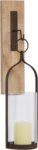 Wood Wall Sconce with Suspended Black Metal and Glass Holder, 6" x 6" x 23", Brown