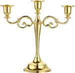 3 Arms Metal Candelabra Candlestick Silver European Elegant Candle Holder Candle Stand for Wedding Dining Table Christmas Party Home Decoration (Golden Tone)