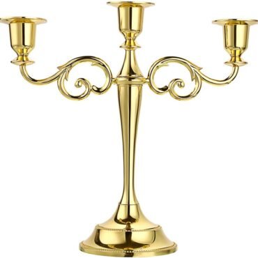 3 Arms Metal Candelabra Candlestick Silver European Elegant Candle Holder Candle Stand for Wedding Dining Table Christmas Party Home Decoration (Golden Tone)