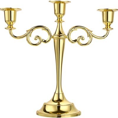3 Arms Metal Candelabra Candlestick Silver European Elegant Candle Holder Candle Stand for Wedding Dining Table Christmas Party Home Decoration (Golden Tone)