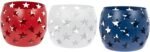 Star Cutout Metal Tea Light Candle Holders, Red, White and Blue, 4th of July Decor, 4" H x 4.72" W, Set of 3
