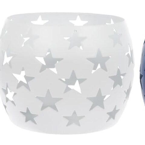 Star Cutout Metal Tea Light Candle Holders, Red, White and Blue, 4th of July Decor, 4" H x 4.72" W, Set of 3