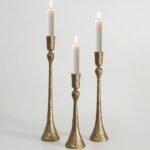 Vintage Cast Iron Taper Candle Holder - Set of 3 Decorative Candle Stand, Candlestick Holder for Wedding, Dinning, Party (Antique Brass)