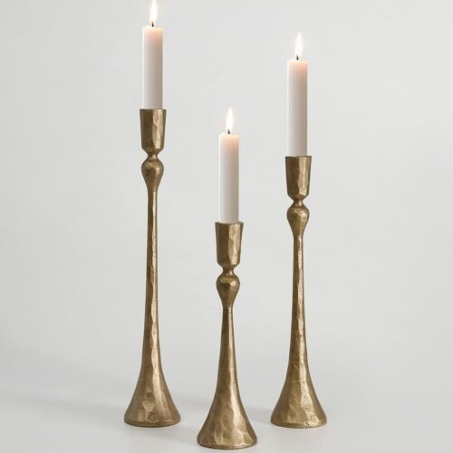 Vintage Cast Iron Taper Candle Holder - Set of 3 Decorative Candle Stand, Candlestick Holder for Wedding, Dinning, Party (Antique Brass)