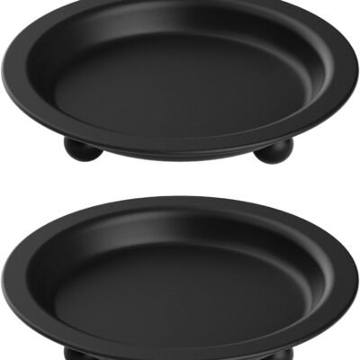Black Candle Candlestick Holder Decor, 4.13 Inch Round Candles Tray Holders Set of 2, Iron Plate Candle Stand for Pillar Ball Candles, Metal Porta Velas for Home Decor Table Centerpiece