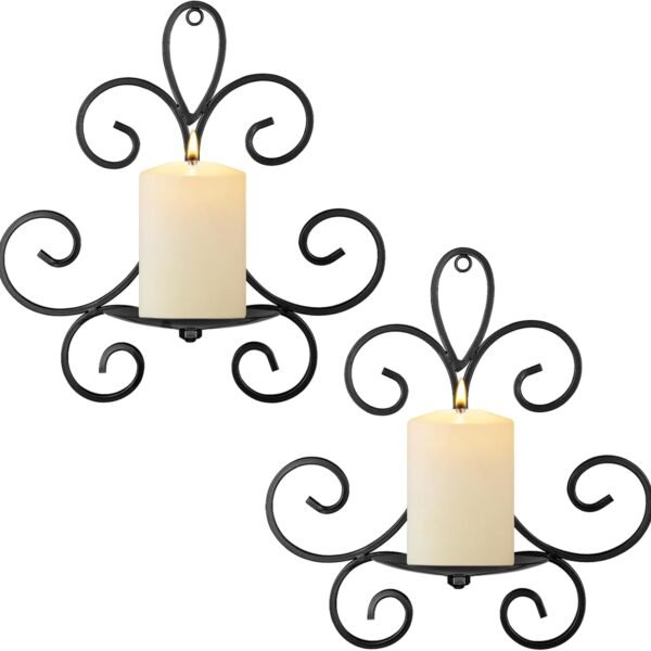 Wall Candle Sconces Set of 2, Triple Scroll Pattern Candle Sconces, Metal Wall Candle Holder for Home Decor, Living Room, Dining Room, Bedroom, Black, Gifts for Men Women Mom or Dad