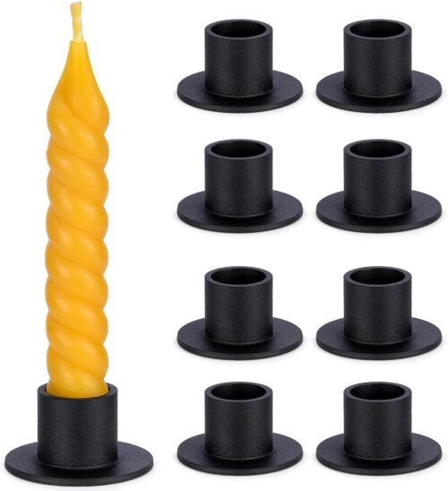 Black Metal Taper Candle Holders Set of 8, Short Iron Candlestick Holders for Anniversary Dinner Housewarming Room Decor Wedding