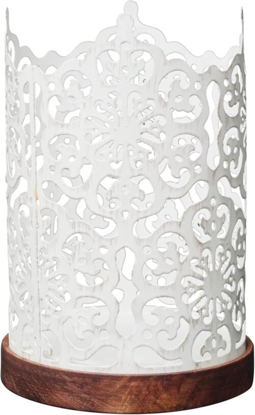 7.5" White Metal Candle Holder – Diamond Cut Design Lantern for Home Decor, Weddings, Parties, Events, Gifts & Indoor Outdoor Lighting