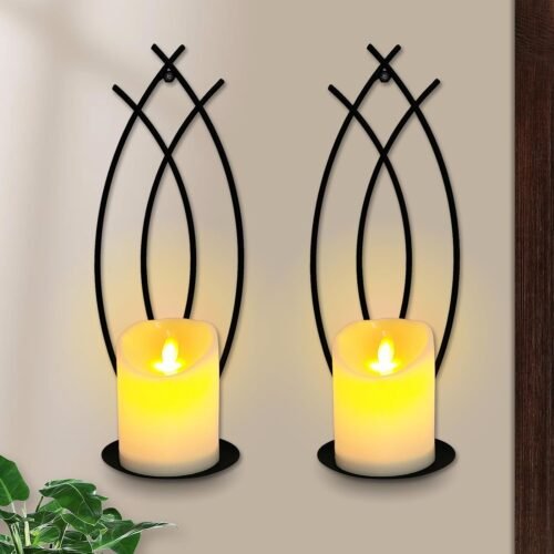 Wall Candle Sconces Holder Set of 2, Flame-Like Wall Decor Sconces Decorative Wall Sconces for Candles, Wall Mounted Candle Holder for Living Room Bedroom Dining Room Wall Decorations
