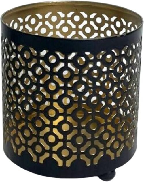 4.5" Black Metal Candle Holder Sleeve Gold Interior for Tealights & Votive Candles Decorative Lantern for Home Décor, Weddings, Meditation, & Events