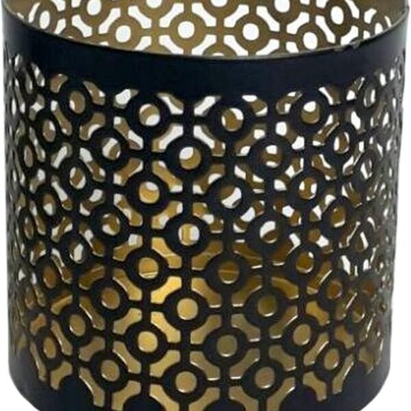 4.5" Black Metal Candle Holder Sleeve Gold Interior for Tealights & Votive Candles Decorative Lantern for Home Décor, Weddings, Meditation, & Events