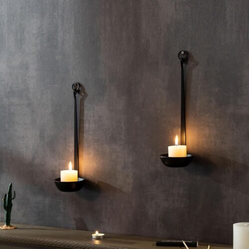 Wall Sconce Candle Holder Metal Hanging Wall Decorations for Home,Living Room, Bathroom, Dining Room, Set of 2(Black