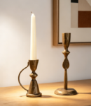 Antique-Style Brass/Cast Iron Candle Holder—Vintage Tabletop Decor 2-Piece Set