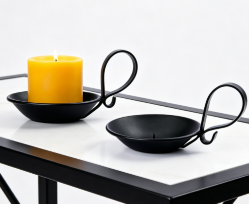 Matte Black Iron Candle Holder With Handle—Industrial Style Accent