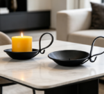Matte Black Iron Candle Holder With Handle—Industrial Style Accent