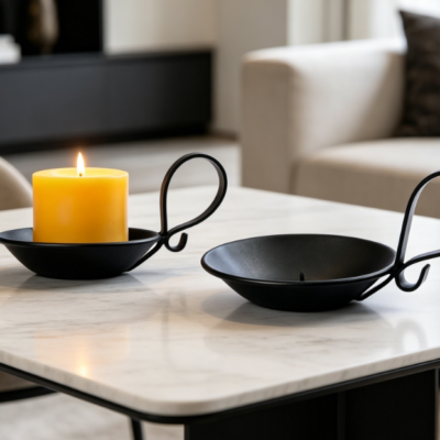 Matte Black Iron Candle Holder With Handle—Industrial Style Accent