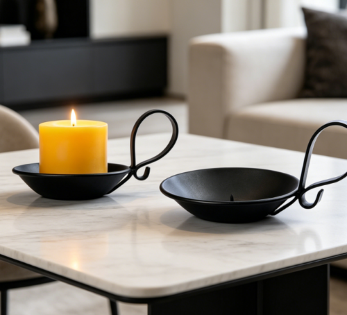 Matte Black Iron Candle Holder With Handle—Industrial Style Accent