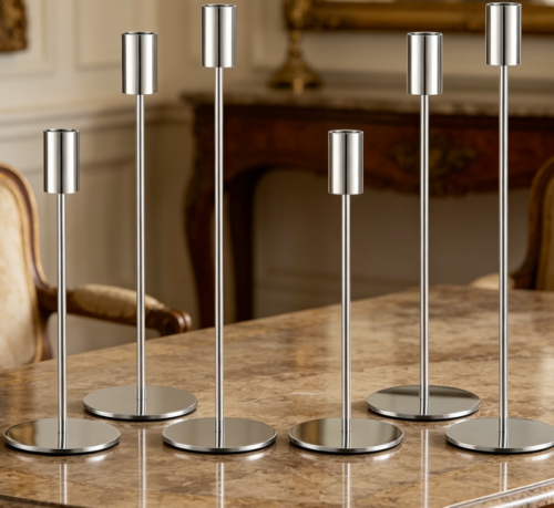 Silver Taper Candle Holder Set—Exquisite Touch For Wedding Reception Tables