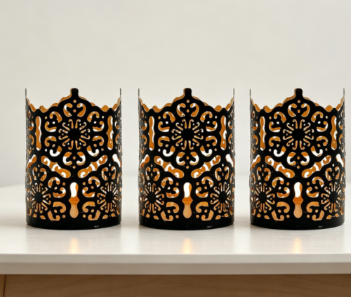Black Open-Grid Metal Candle Holder—Versatile For Indoor And Outdoor Use