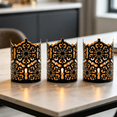 Black Open-Grid Metal Candle Holder—Versatile For Indoor And Outdoor Use