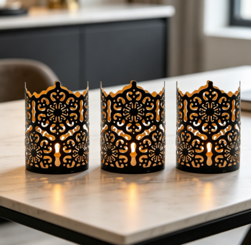 Black Open-Grid Metal Candle Holder—Versatile For Indoor And Outdoor Use