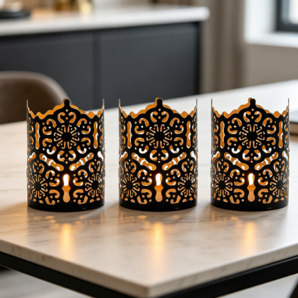 Black Open-Grid Metal Candle Holder—Versatile For Indoor And Outdoor Use