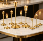 Brass-Gold Taper Candle Holder—Decor For Weddings, Holidays, And Fireplaces
