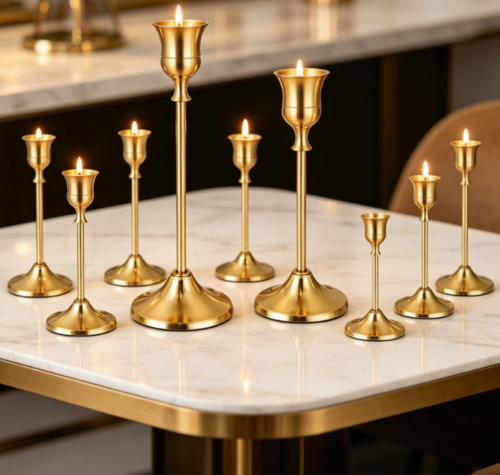Brass-Gold Taper Candle Holder—Decor For Weddings, Holidays, And Fireplaces