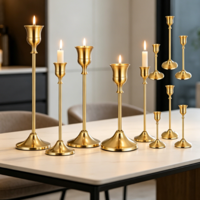 Brass-Gold Taper Candle Holder—Decor For Weddings, Holidays, And Fireplaces