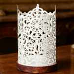 White Diamond-Pattern Cutout Metal Candle Holder—Lighting For Parties And Events