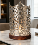 White Diamond-Pattern Cutout Metal Candle Holder—Lighting For Parties And Events