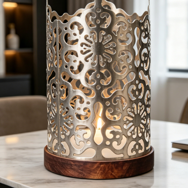 White Diamond-Pattern Cutout Metal Candle Holder—Lighting For Parties And Events